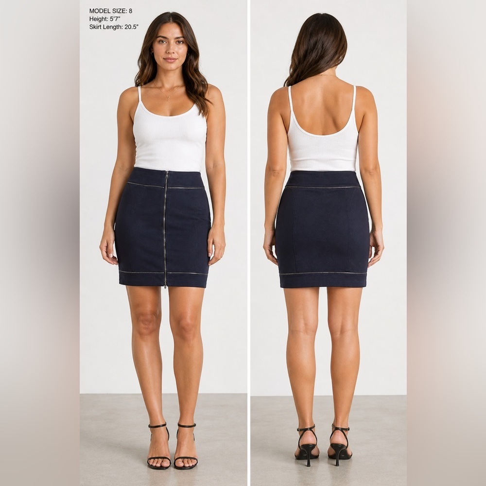 NWT Helios & Luna Black Zipper Detail High Waist Straight Pencil Mini Skirt 8